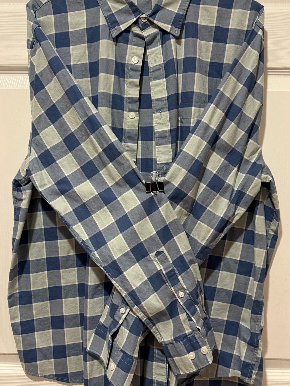 Express Men's Navy and Light Gray Check Button-Down Shirt